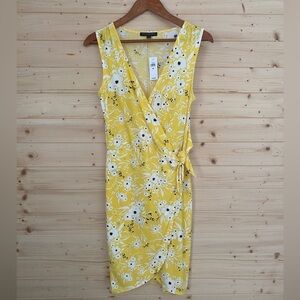 $70 NEW BANANA REPUBLIC XS Yellow & Black Floral Print Wrap-Style Feminine Dress